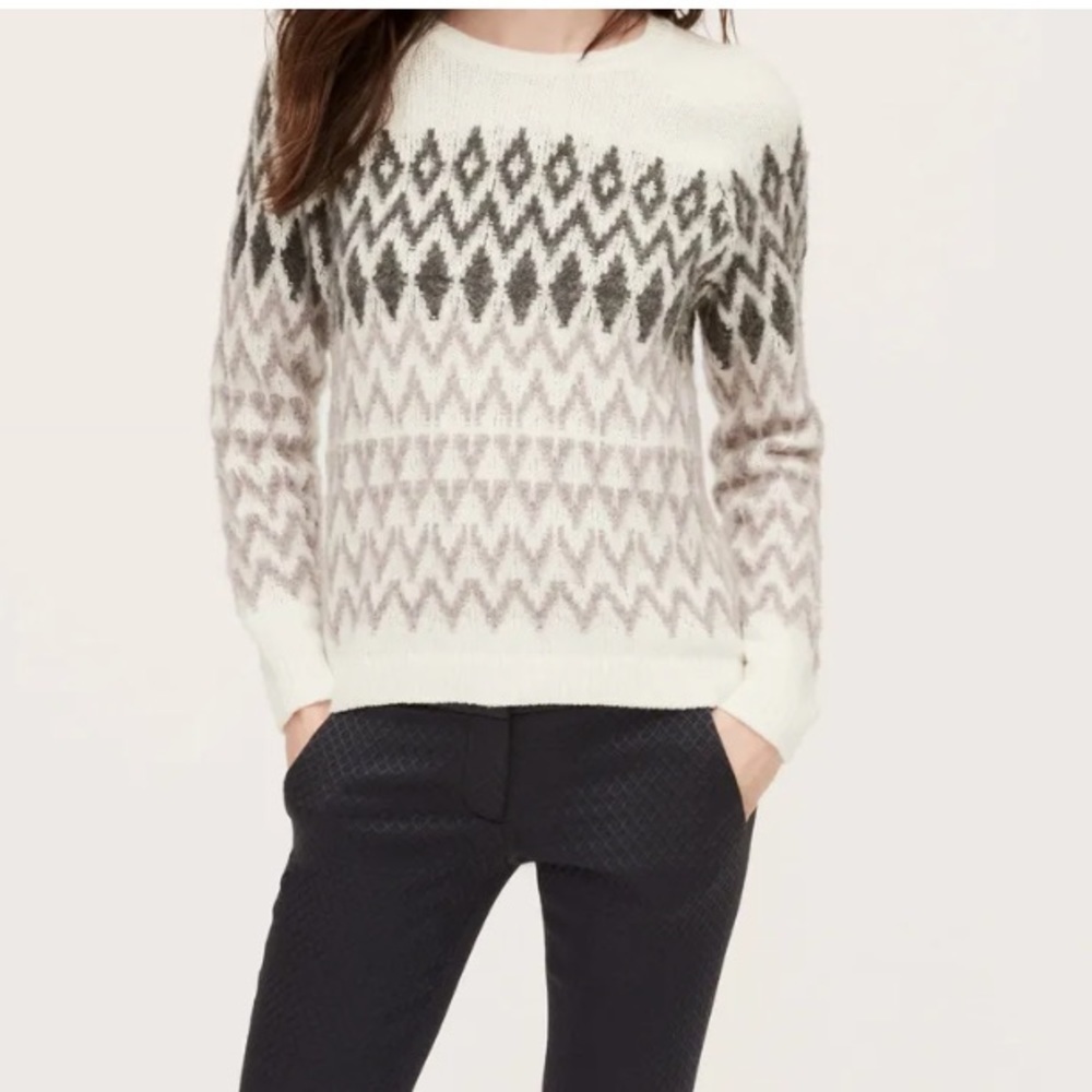 😍2/$20 Ann Taylor Loft Sz S Wool Mohair Soft Fair Isle Crew Neck Sweater